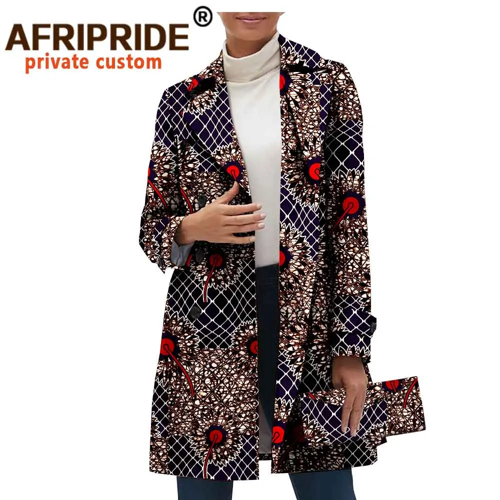 African Ankara Print Long Blazer for Women Afripride Full Sleeves Single Button Jacket+Matching Handbag A2024006