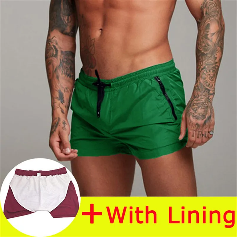 Green lining Мужские шорты для плавания, пляжная одежда, пляжные шорты-бермуды, летние сексуальные шорты для серфинга mayo, одежда для купания, быстросохнущие шорты для спортзала de bain homme - Цвет: Green lining