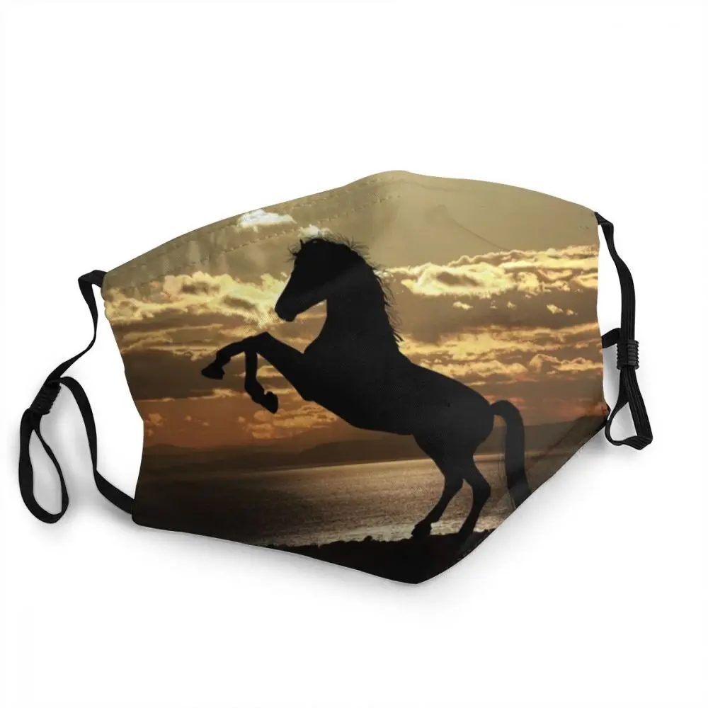 

Лошади закат на море маска против пыли Регулируемая животных маска для лица Защитная крышка унисекс респиратор рот муфельная печь
