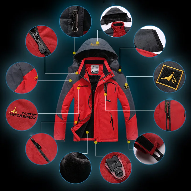 

Men Winter Parkas Outdoor Hiking Thick Coat Mens Thermal Windbreaker Male Camping Skiing Sport Jacket Waterproof Windproof