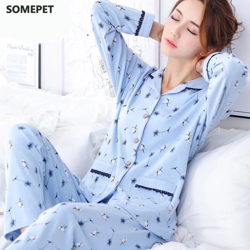 

Pyjama Women Clothes Summer Womens Pajamas Sets Long-sleeved Sleepwear Suits Girl Fashion Casual Outerwear Sleepwear Night Suit