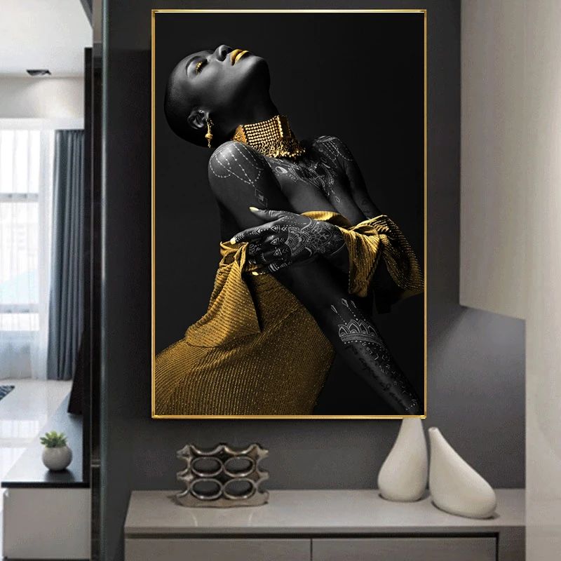 

Африканская черная Обнаженная женщина, картины на холсте, сексуальная фигурка, искусство на стене, картина для гостиной, Настенный декор, кв...
