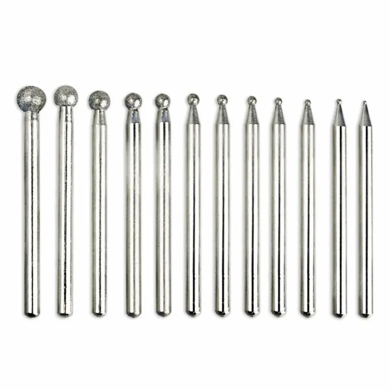 

12pc Diamond Round Burr Drill Bit Set for Cutting Grinding Rotary Tool