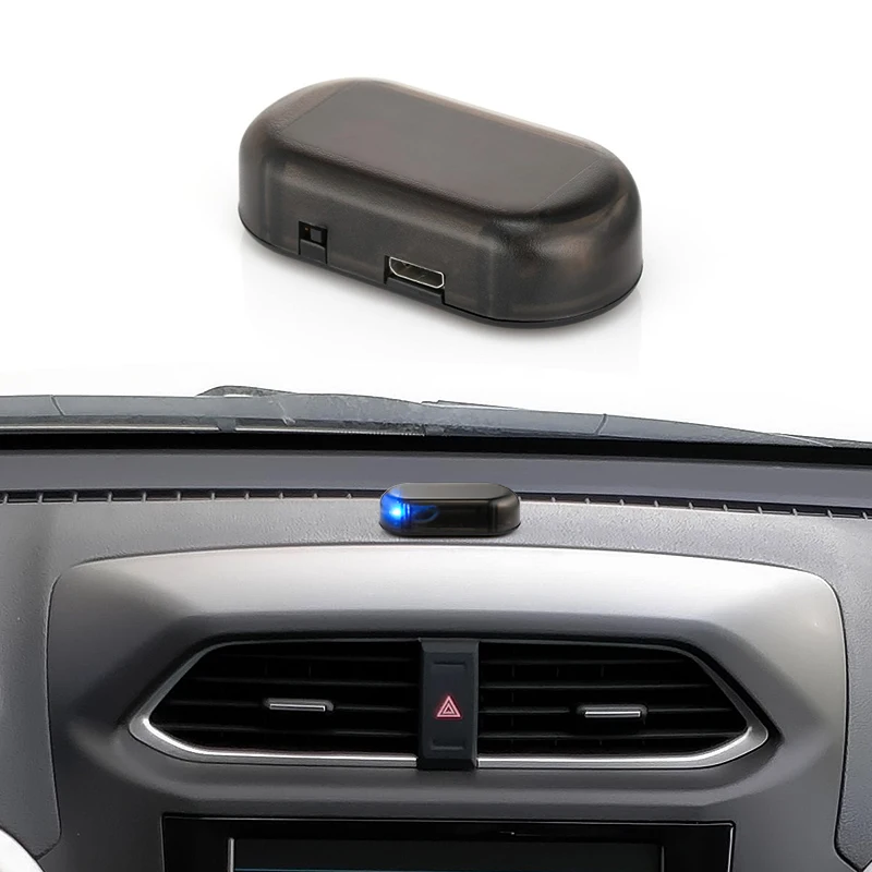 Солнечная USB Мощность автосигнализации светильник Анти-кражи Предупреждение Вспышка мигающая поддельная Автомобильный светодиодный светильник вспышки мигает при красные, синие новое обновление