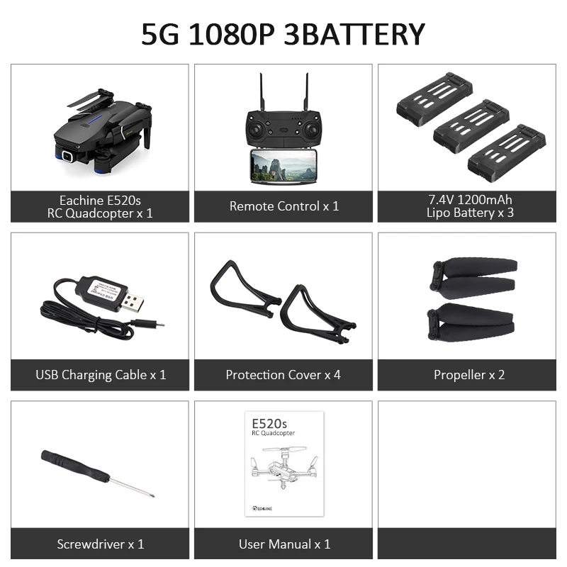 5G 1080P 3battery Eachine E520S Quadcopter GPS WI-FI 4K с видом от первого лица/1080 P HD Камера Широкий формат 16 минут времени полета складной Дрон Квадрокоптер с дистанционным управлением - Цвет: 5G 1080P 3battery