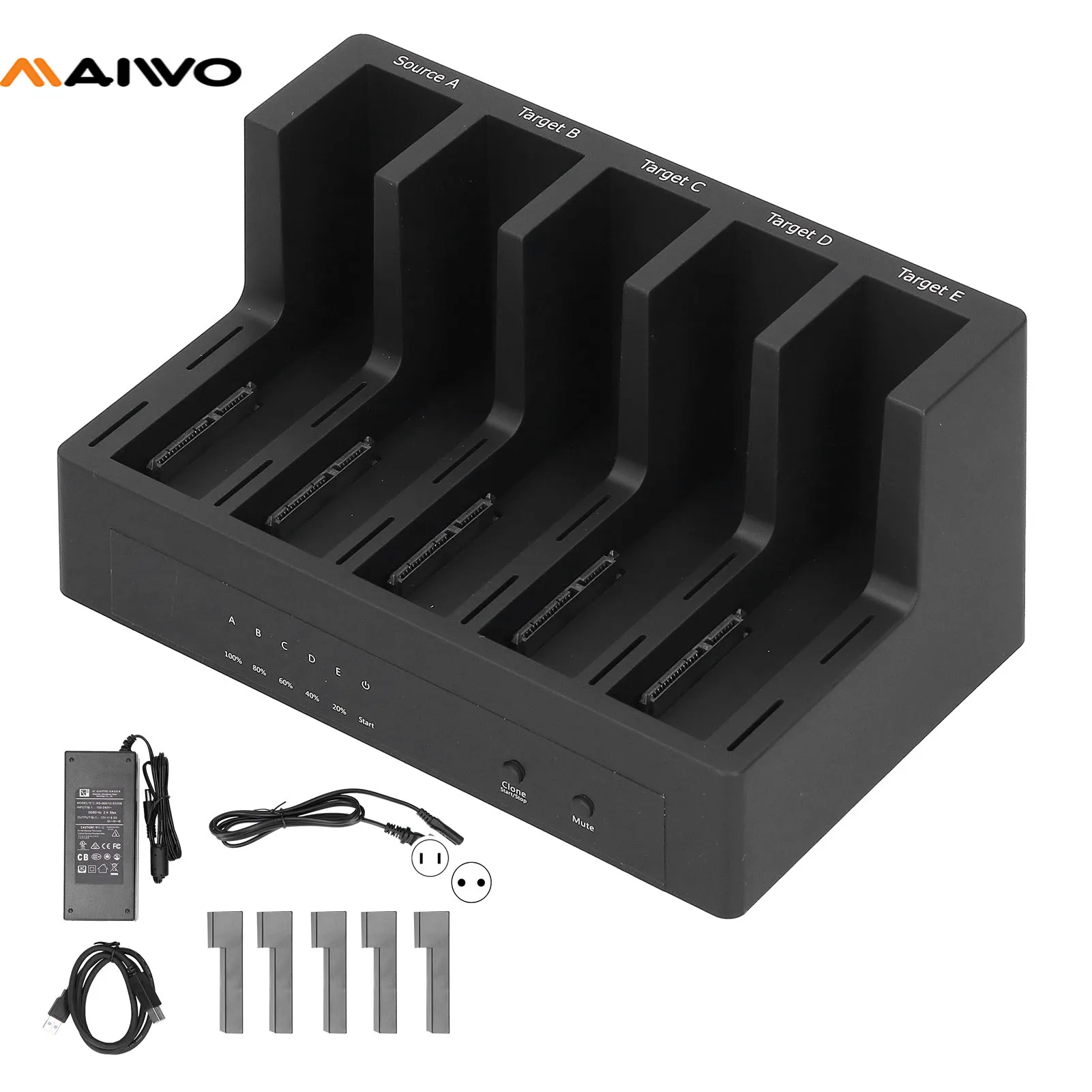 Док-станция для жесткого диска MAIWO 5-Bay SATA2.5/3.5in SSD/HDD внешний Дубликатор USB3.0 на Sata