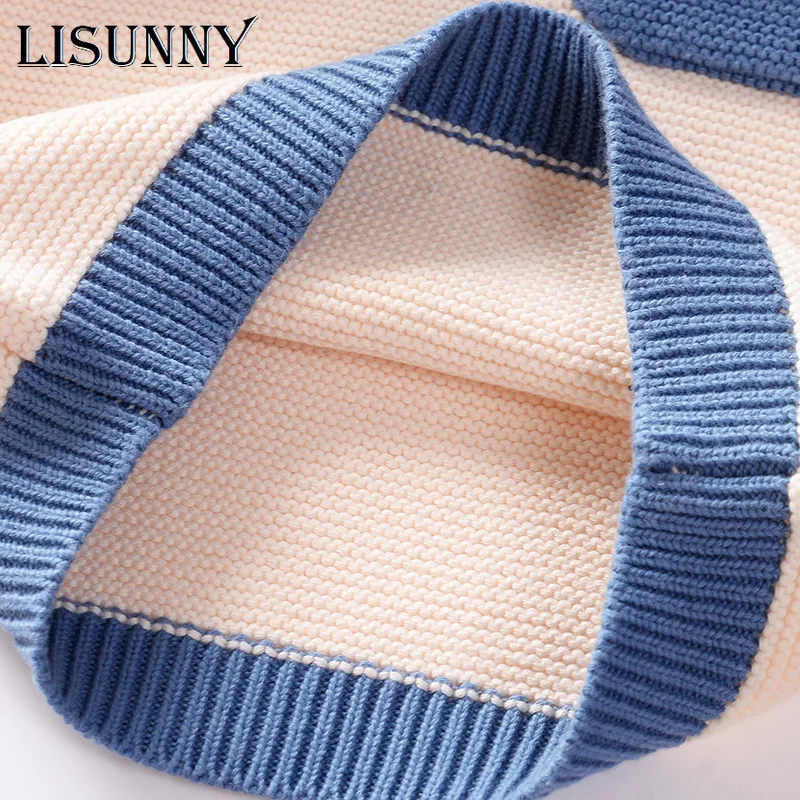 Толстый свитер для мальчиков Осень-зима 2021 детский пуловер в полоску с карманами