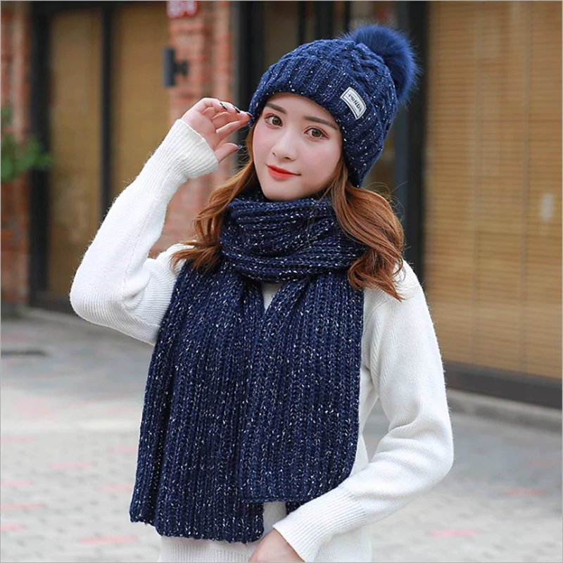 Зимняя Модная вязаная шапка и шарф Tsuretobe комплект из двух предметов Женская