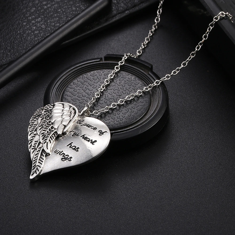 

Heart-shaped Unisex Chain Necklace A Piece Of My Heart Has Wings Chains Pendant Jewelry For Women And Men Choker