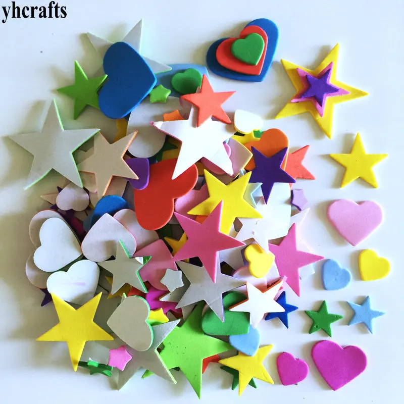 100PCS star hearts 1 пакет/УП. Блестящий Санта Снеговик Олень пенопластовые наклейки рождественские поделки элементы деятельности Детская комната украшения декоративные рождественские diy игрушки - Цвет: 100PCS star hearts