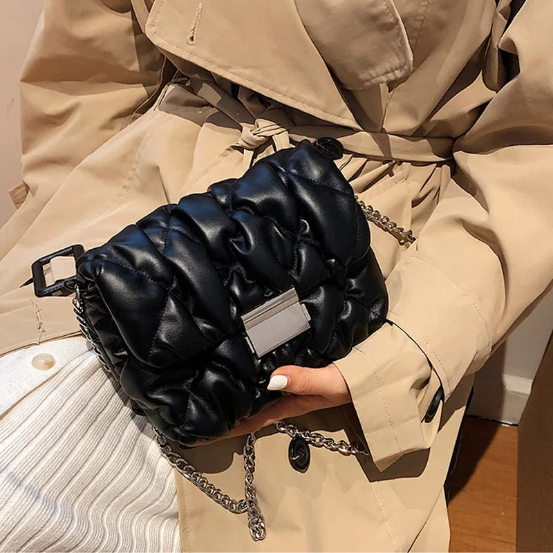 

Fashion Chain Brown Shoulder Bag for Women Luxury Clutches 2021 Designer Ruched Flap Crossbody Shopping Bags Brand Women Handbag
