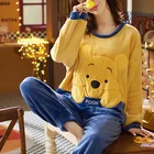 2021 пижамные комплекты с толстыми рукавами, одежда для сна из мультфильма, тонкая осенне-зимняя теплая фланелевая Женская Фланелевая пижама, длинный комплект из кораллового бархата