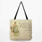 Джейн Остин цитаты с буквенным принтом большой через плечо сумка-тоут сумка Водонепроницаемость из хлопка и льна для переноски декоративная сумка для покупок и продуктов