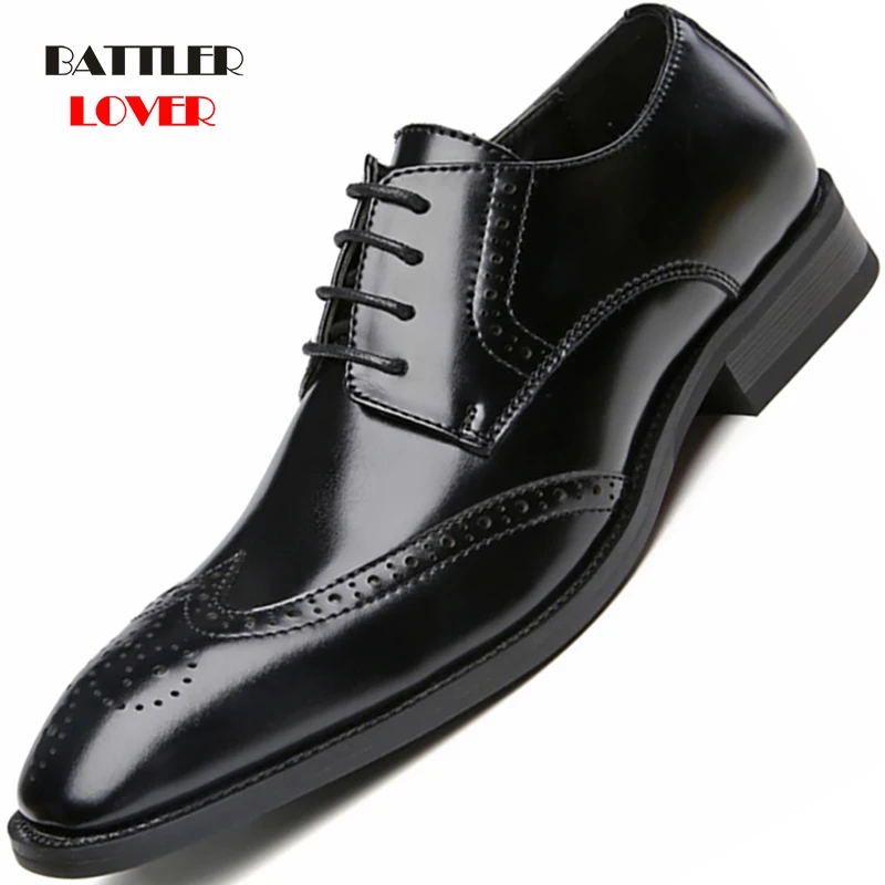 

2021 Brogue Oxfords Handcrafted Men's Genuine Leather Formal Shoes Burgundy Stylish Dress Shoes For Male Wedding Dinner Footwear