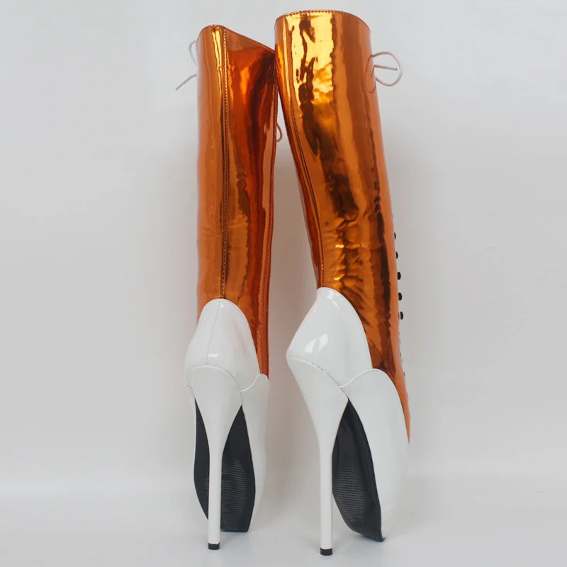Murah Custom Made 18CM Sepatu Hak Tinggi Renda Lutut Balet Fetish Sepatu Peach Dan Putih Lebih Banyak Warna