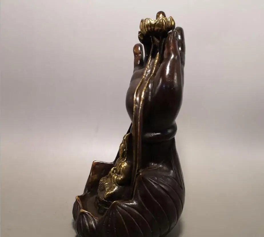 Медная статуя медная позолоченная Avalokitesvara ручной обратный поток курильница