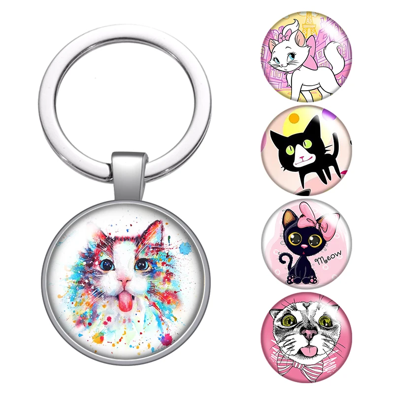 Милые кошки любят домашних животных милый стеклянный кабошон брелок сумка