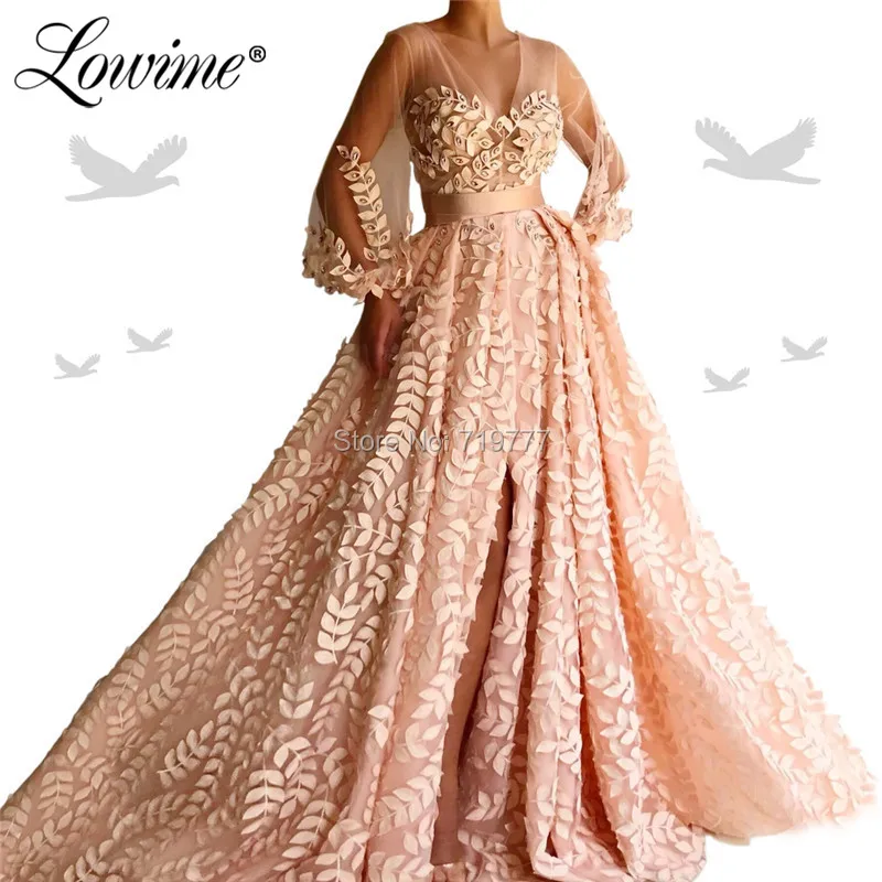 

Appliqued V Neck Party Dress Formal Long Evening Gowns 2019 Custom Made Long Sleeves Illusion Prom Dresses Vestido De Festa