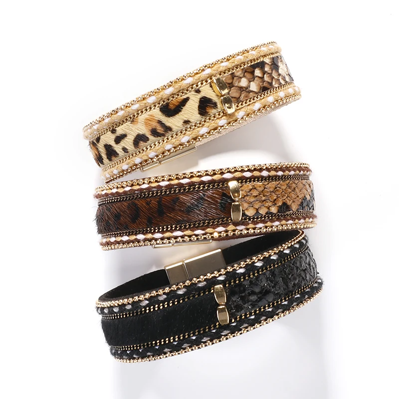 Браслет женский кожаный с леопардовым принтом и змеиным | Украшения аксессуары