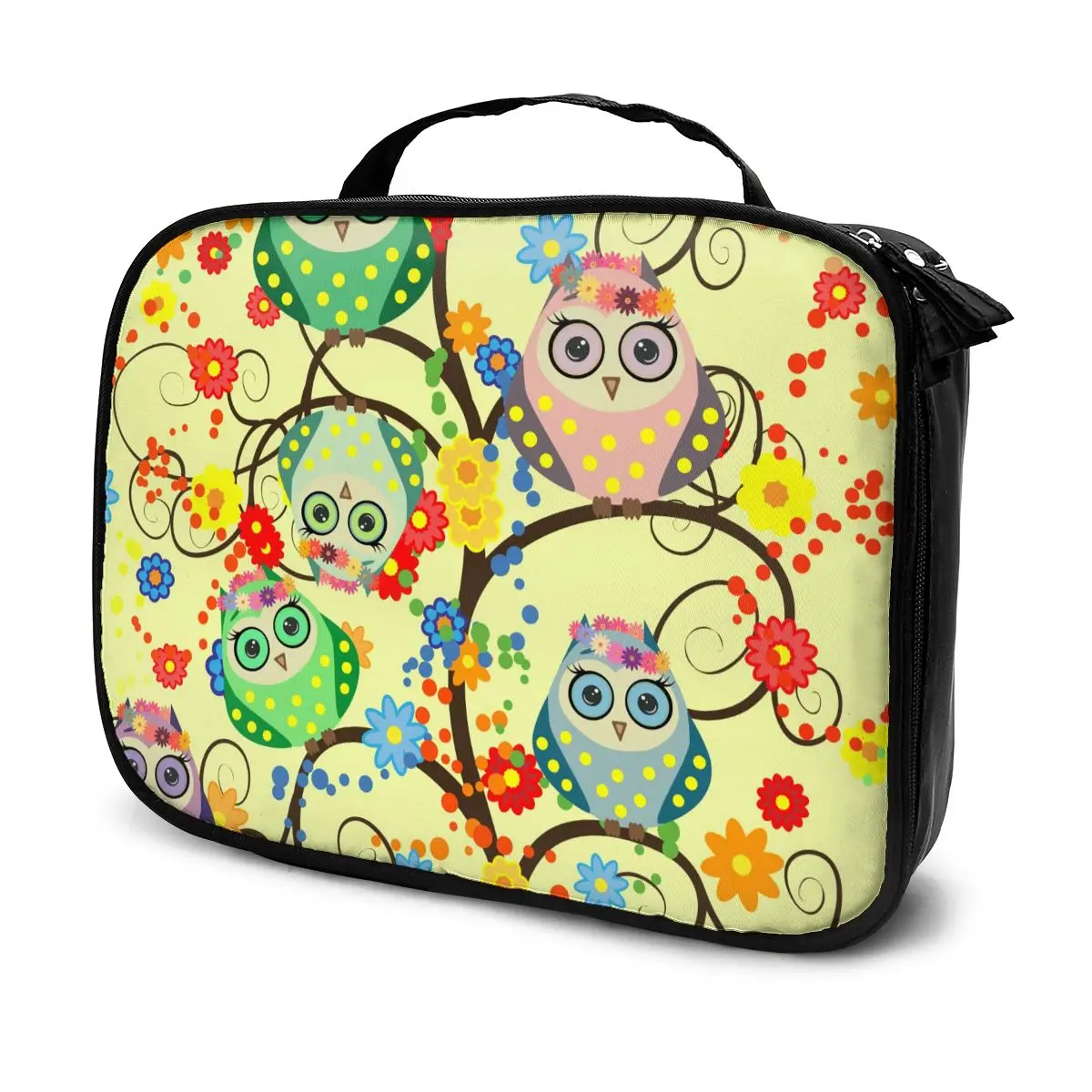 

Косметичка с совами на цветущих ветках, женская косметичка, набор для ухода за туалетными принадлежностями, дорожный органайзер, чехол, сум...