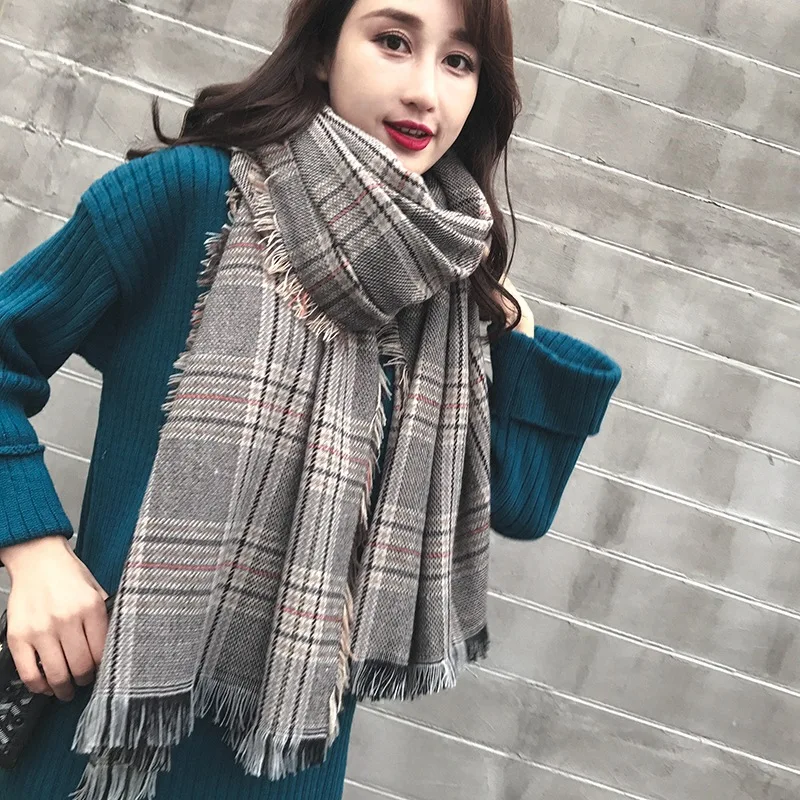USPOP 2019 женский зимний шарф утолщенные клетчатые шарфы большая шаль с кисточками