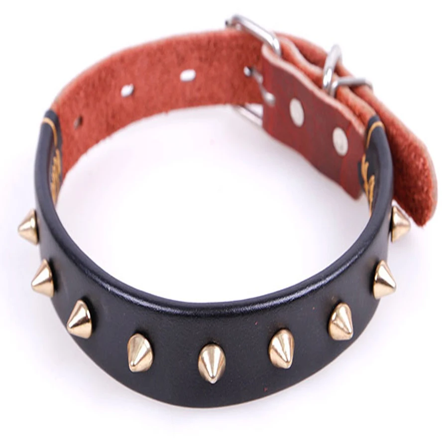 Ошейник из натуральной кожи с шипами черный поводок ошейник для домашних