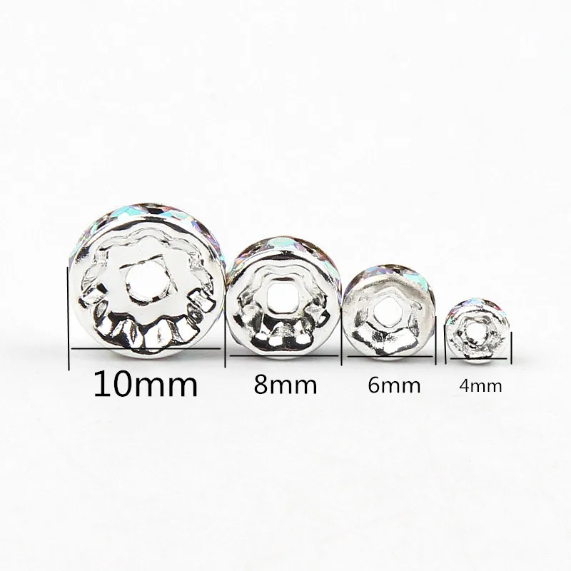 

50 шт. Стразы округлые хрустальные бусины 4/6/8/10 мм посеребренные цветные металлические кольца AB для изготовления ювелирных изделий Аксессуа...