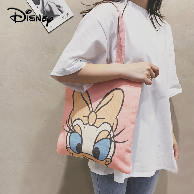 

Disney Daisy Duck Women Mommy Canvas Shopping Bag Cartoon Print Cloth Shoulder Bag Eco Handbag Tote Reusable Grocery Shopper Bag