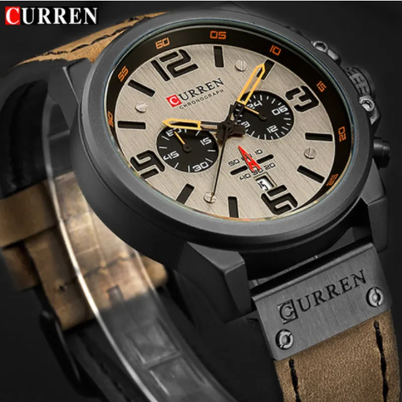 

2021 CURREN Leather Men Watches Top Brand Luxury Waterproof Sport Wrist Watch Chronograph Quartz Military Relogio Masculino