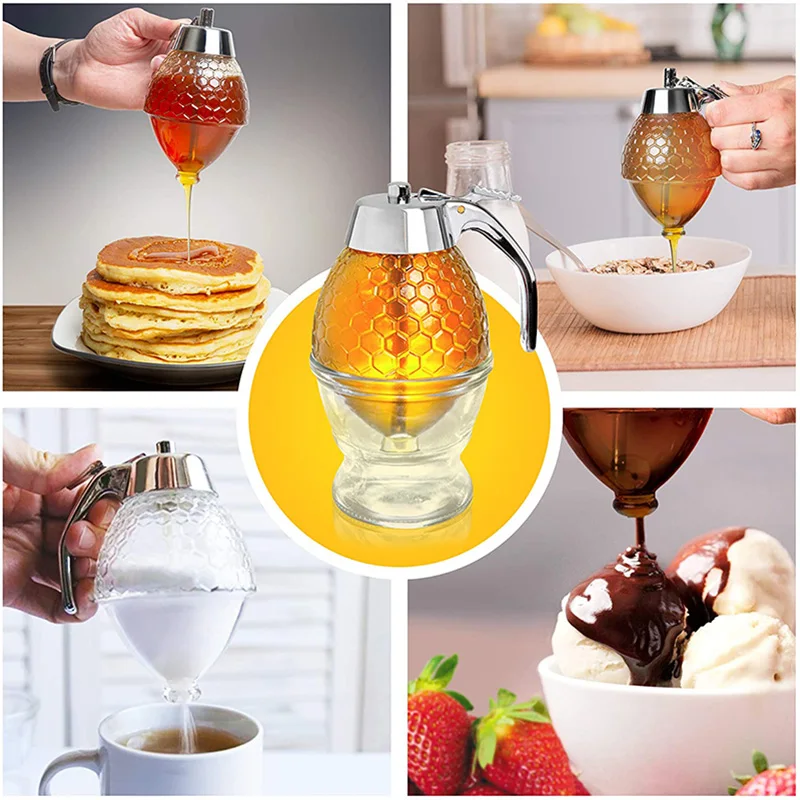 

Honey Syrup Dispenser No Drip Acrylic Honey Jar With Stand Squeeze Bottle Container Storage Honey Pot Home Kitchen Accessories