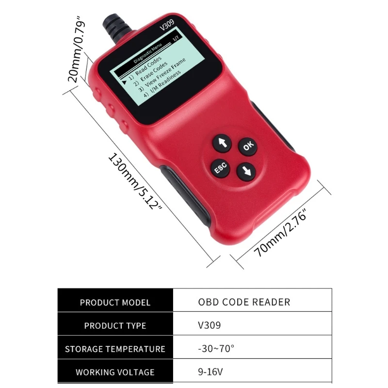

OBD2 V309 Vehicles Code Reader Automotive Erase/Reset Fault Codes Diagnostic Scanner Code Reader Scanner Auto