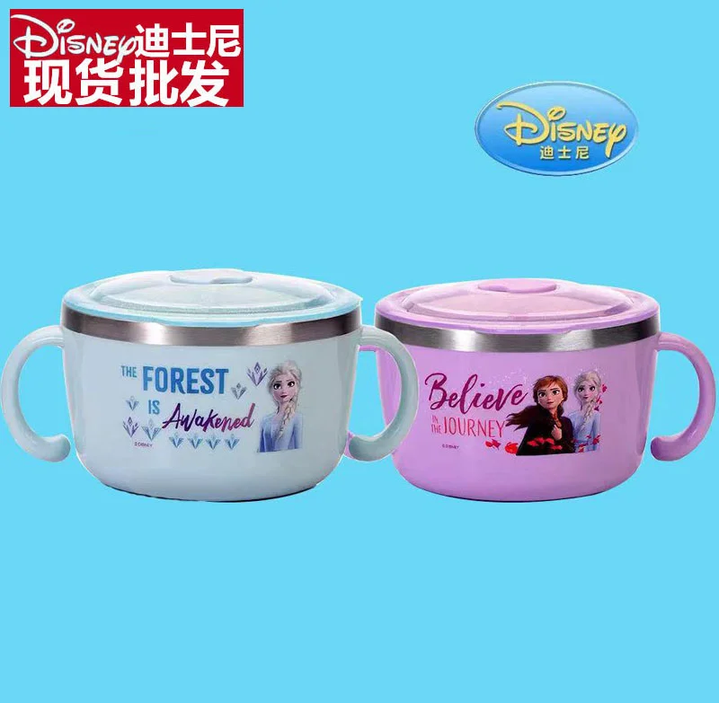 

Детская миска Disney, детская посуда, миска из нержавеющей стали, мультяшная детская миска для еды с двумя ушами, миска для супа с подогревом