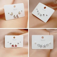 new simple earrings set 925 sterling silver needle butterfly moon zircon stud earring jewelry korean pendientes brincos bijoux