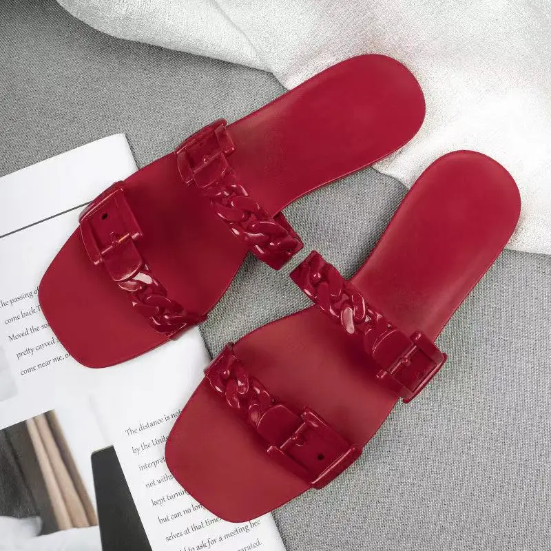

2021 Summer New Luxury Brand Ladies Slippers High-Quality Beach White Sandals Non-slip Casual Flat Slippers 5 Colors Available