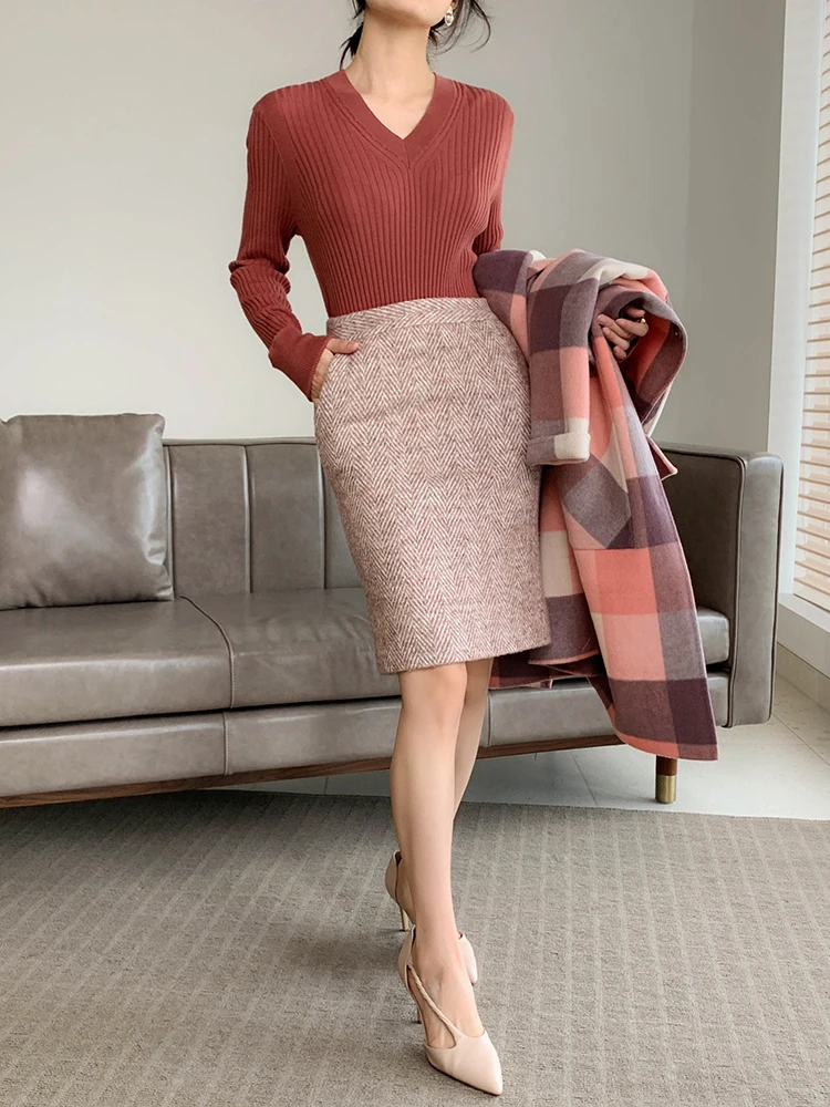 Women Pullovers Wool knitted Sweaters V neck pullover Fall Winter Bottoming knit Natural Silk Basic Sweater