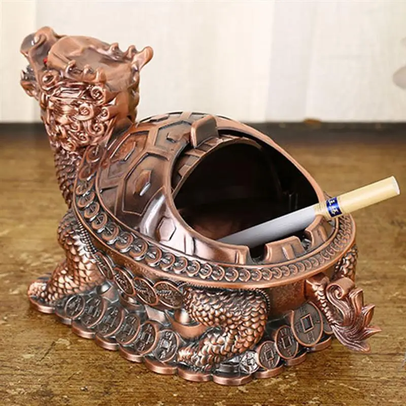 

1pc Dragon Turtle Decorative Cigarettes Ashtray Dragon Turtle Table Ornaments Zinc Alloy Vintage Ashtray Ash Holder With Lid