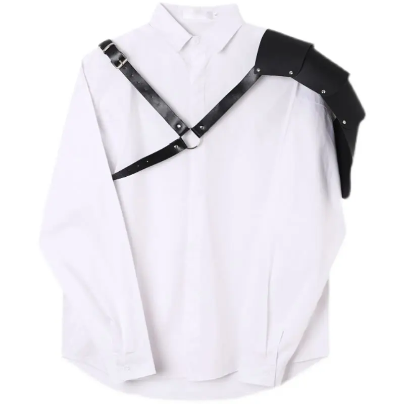 

XITAO Single Breast Shirt Fashion New Women Full Sleeve Original Niche Personality PU Strap Design Goddess Fan Shirt LDD1322