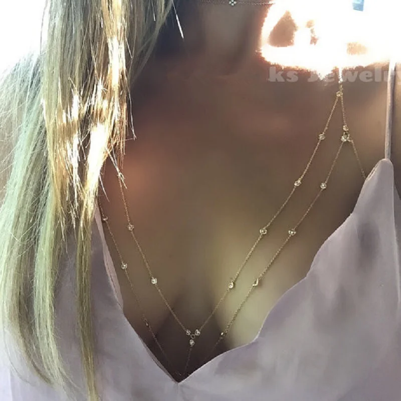 

Sexy body chain European beach bikini accessories necklace Rhinestone chain jewelry unique sparkling Rhinestone bra body chain