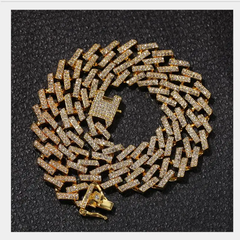 Лидер продаж кубинская цепь в стиле хип-хоп 15 мм золотая полоса с фианитом