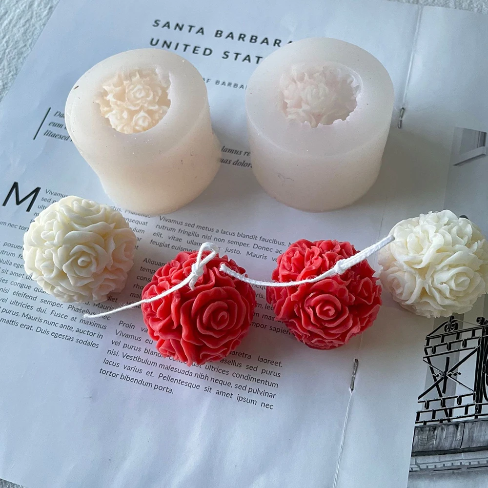 

3D Rose Flower Ball Candle Mold DIY Fondant Silicone Cake Handmade Soap Plaster Epoxy Resin Scented Aroma Candle Making Mould