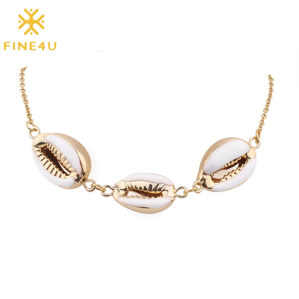 FINE4U N512 натуральная морская раковина кулон ожерелье Каури колье для женщин
