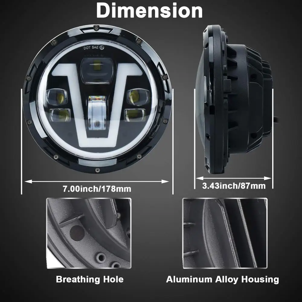 

Unique Design Wrangler Led 7 inch 50W Lights V type DRL amber angel eyes Lamps for Jeep wrangler Defender Land Rover Lada Niva