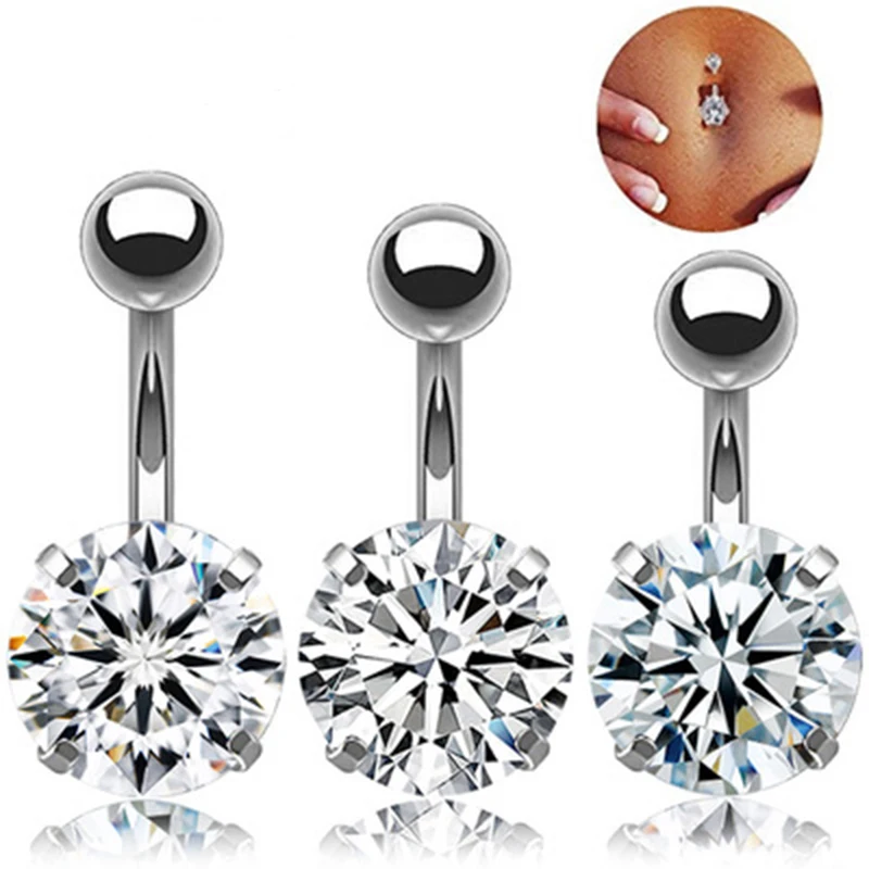 

White Crystal Belly Button Rings Navel Ring Zircon Drop Dangle Body Belly Piercing Jewelry for Women Girls Belly Navel Rings