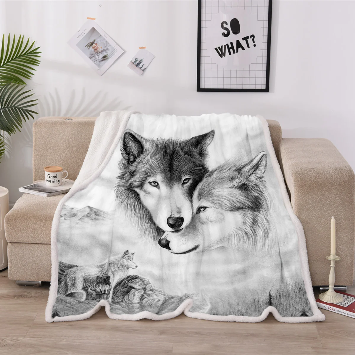 

Aniaml Light Grey Wolf Fleece Blanket Soft Warm Coral Fleece Blanket Flannel Throw Sherpa Bedspread Bedding Sofa Cover