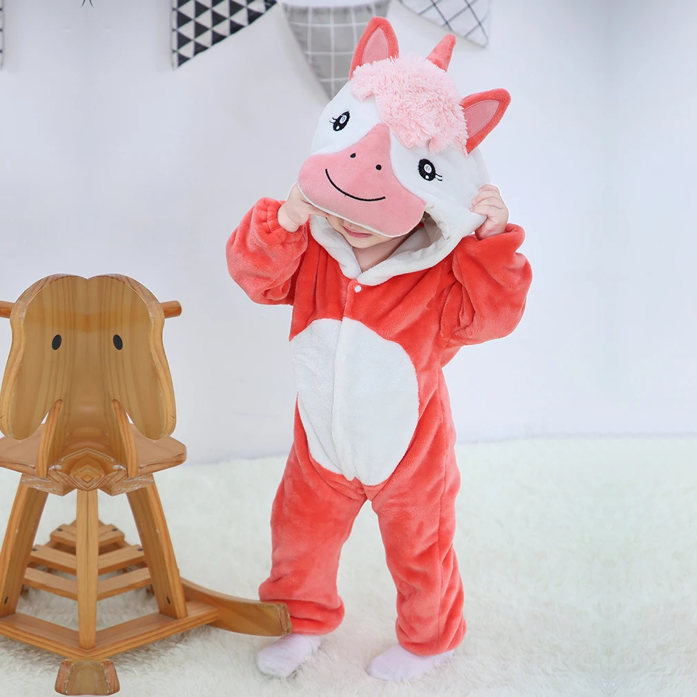 Pink unicorn Коллекция года, осенне-зимняя одежда для новорожденных одежда унисекс на Хэллоуин комбинезоны для мальчиков, детский костюм с пандой для девочек, комбинезон для малышей возрастом от 3 до 24 месяцев - Цвет: Pink unicorn