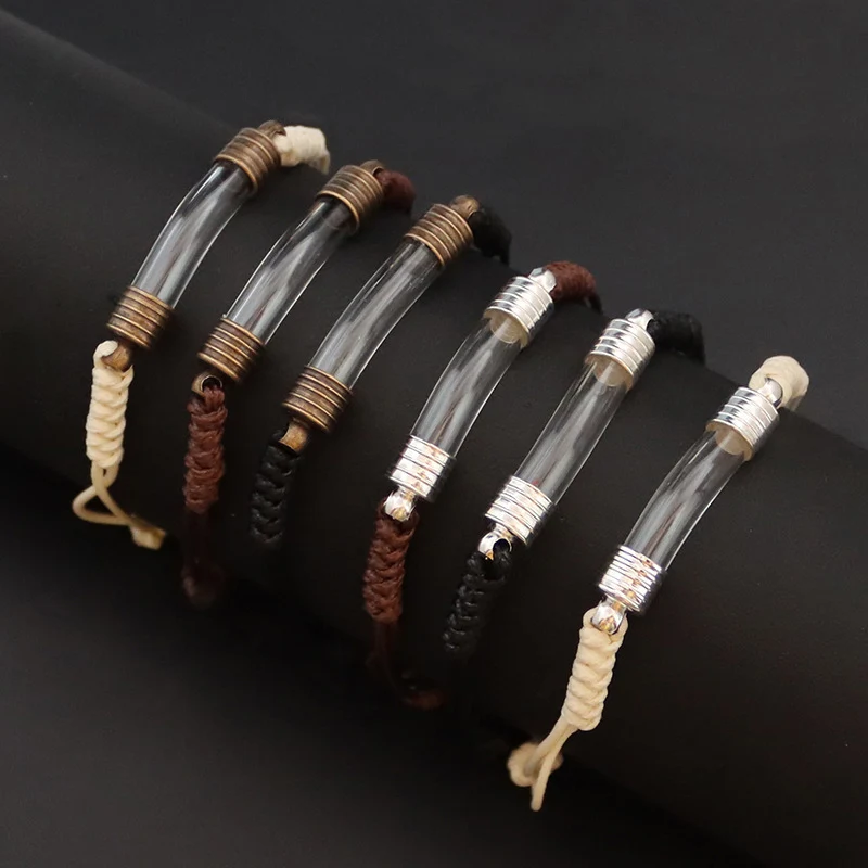 

27 Colors Adjustable Handmade Clear Tiny Glass Tube Vial Cord Bracelet Memorial Writing Name Ash Hair Locket Pendant