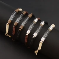 27 colors adjustable handmade clear tiny glass tube vial cord bracelet memorial writing name ash hair locket pendant