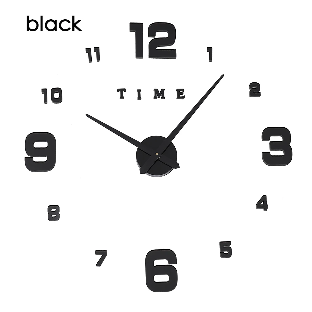 C black 3D светящиеся настоящие большие настенные часы, зеркальные настенные наклейки, сделай сам, для гостиной, домашнего декора, модные часы, кварцевые большие настенные часы 4 - Цвет: C black