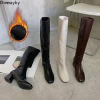 women warm long boots woman knee high booties ladies shoes platform thick heel pu leather soft zipper woman fashion winter 2021