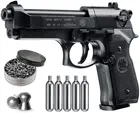 Пневматический пистолет Beretta M92FS Blowback с резервуарами CO2 5x12 и комплектом свинцовых гранул 500 карат (черный + аксессуары), металлический настенный знак